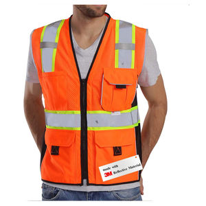 เสื้อกั๊กนิรภัยสีส้ม Hi VIS สำหรับก่อสร้างเสื้อกั๊กรักษาความปลอดภัยออกแบบได้ตามต้องการพร้อมโลโก้ที่มองเห็นได้ชัดเจนกันน้ำ - Product Image 1