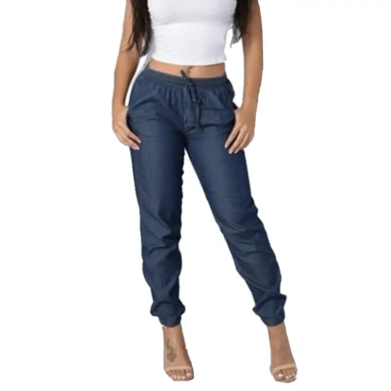 Pantalon en Denim avec cordon de serrage pour femme, jogging décontracté, de bureau, confortable