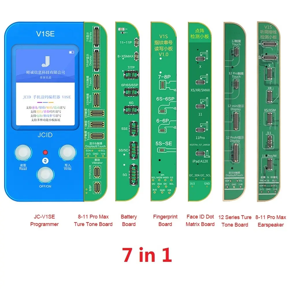 JCV1SE携帯電話コード読み取り6-In-1プログラマー、iPhone 8P X XR XS 11 12 ProMax用の真のトーンの指紋バッテリーボード