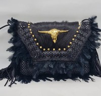 Exclusivo Bolso de Mano para Mujer, Hecho a Mano, Negro, Largo, Impermeable, con Borlas de Plumas, Cierre de Solapa, Glamuroso, Multifuncional, de Moda, Tipo Clutch, de Algodón
