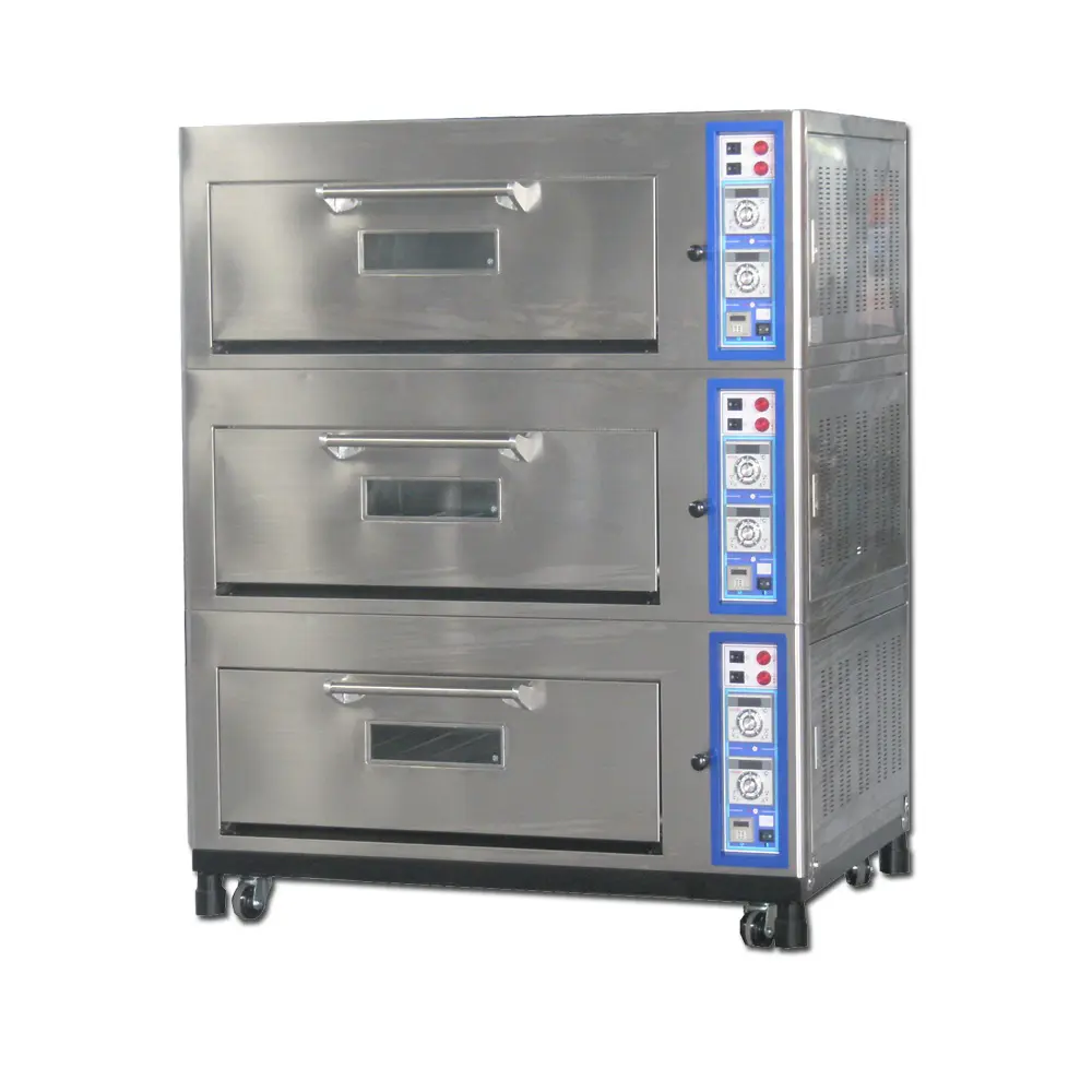 Commercial Restaurant Pizza Bread Making Machines Gas / Electric Deck Oven Bakery Equipment 3 Deck 3 Pans Pizza Bread Oven Price