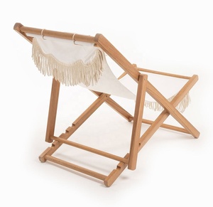 Chaise de plage pliante en toile Oxford réglable portable avec salon en bois et glands pour les pauses déjeuner d'utilisation de jardin de pêche - Product Image 4