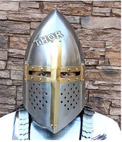 Casque de chevaliers médiéval 18G, armure en acier argenté avec impression UV et numérique, technique plaquée