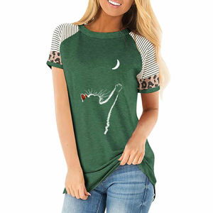 Women's Casual Summer <b>Cat</b> Print <b>Tops</b> Short Sleeve Crew Neck T-Shirt Denim Flannel Batik-Custom Labeling Printing Service - Product Image 4