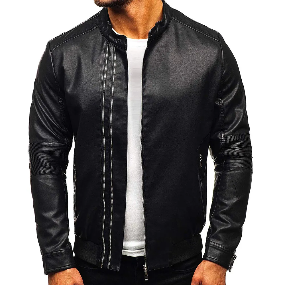 Top Quality Black Men Leather Jacket Classic Black Mens Sheep Napa Leather Zipper Jacket