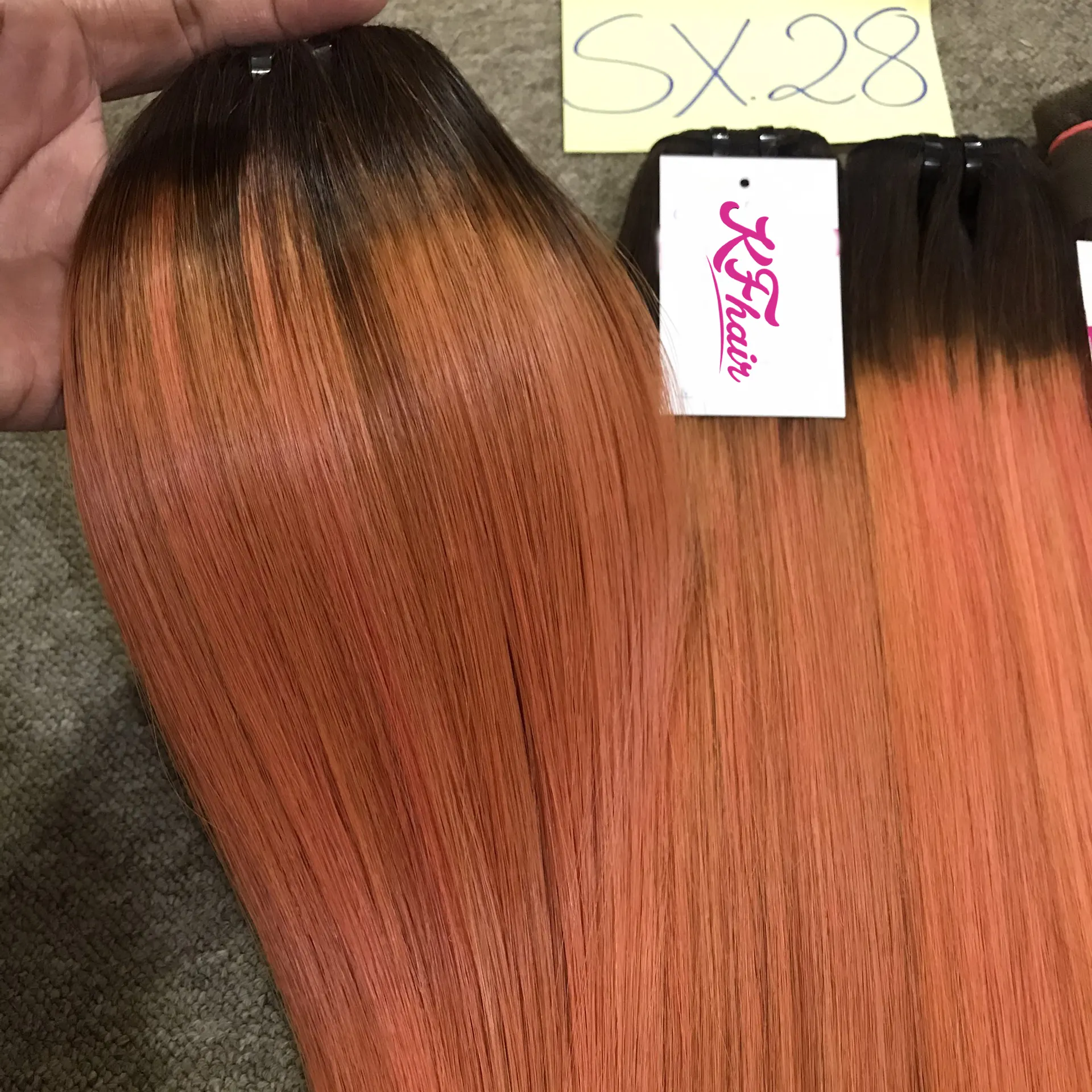 La lista de vendedores de cabello más barato de Vietnam, Extensiones de Cabello 100% natural, naranja, ombré, se puede reestilizar como se desee