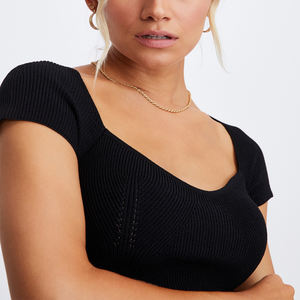 Camisetas cortas básicas para mujer, Tops cortos de manga corta con logotipo personalizado, 2021 - Product Image 5