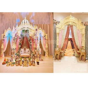 Mandap de Madera para Bodas Hindúes, Decoración de Mayur, Mandap de Madera para Bodas Maharani, Mandap Doble Tradicional Tallado con Pavo Real, EE. UU. - Product Image 1