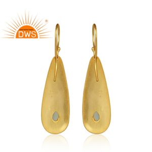 Hammer Texture Silver Gold Plated Dangle Earrings Suppliers Aqua Chalcedony Gemstone Earrings Jewelry - Product Image 3