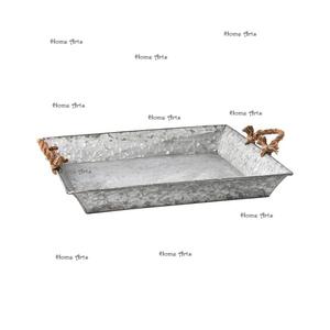 Plateau de service alimentaire galvanisé avec poignées en bois, deux tailles différentes, pour servir des desserts et des en-cas, par Home Arts - Product Image 4