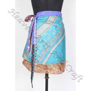 Mini jupes indiennes en soie, pour femme, style Boho, portefeuille, d'été, motif fleuri, imprimé Hippie, été - Product Image 4