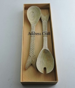 Ensemble de service à salade en bois de manguier durable avec poignée en résine multicolore pour la maison hôtel restaurant couverts en bois cuillère fourchette ensemble - Product Image 5