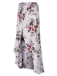 Nouvelle mode exclusive de haute qualité à la mode Sexy décontracté imprimé fleuri longueur au sol jupe en mousseline de soie écologique ourlet fendu irrégulier - Product Image 2