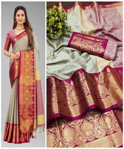 Banarasi Soie Jacquard Saree avec Chemisier Femmes Porter Dames Fête Festival Usage Quotidien Doux Coton Soie Sari En Gros Bas Prix Vêtements - Product Image 3