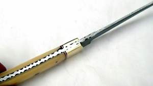 มีดอเนกประสงค์ Sizzco ทำจากเหล็กดามัสกัสปรับแต่งได้ ใบมีดหลายแบบ สำหรับล่าสัตว์ ตั้งแคมป์ พร้อมคลิปทองเหลืองทำมือและด้ามจับทำจากกระดูกอูฐ รองรับ OEM - Product Image 4