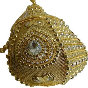 Pochette de mariage ronde unique, sac à main en métal fait à la main, entièrement perlée, en cristal et pierres, - Product Image 1