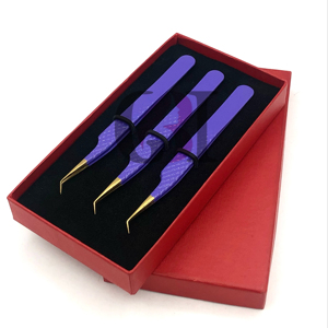 Professionnel 45 Degrés Violet Foncé Poudre Revêtement Or Pointe Diamant Grip Extension De Cils Pince À Épiler En Acier Inoxydable Beauté Outils - Product Image 1