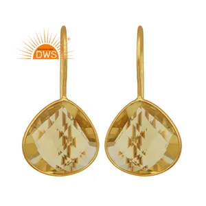 Lemon Topaz Gemstone Earrings Wholesale Gold Plated Designer 925 Silver Hook Earrings Jewelry Suppliers