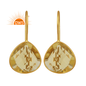 Lemon Topaz Gemstone Earrings Wholesale Gold Plated Designer 925 Silver Hook Earrings Jewelry Suppliers - Product Image 1