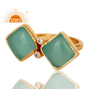 Latest Fashion 2026 Stackable <b>Gold</b> Plated <b>Cubic</b> <b>Zirconia</b> & Aqua Chalcedony Gemstone <b>Ring</b> For Women Jewelry Manufacturer - Product Image 2