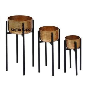 New Fancy Decorative Metal Planter with Powder Coated Black Stand Wedding Party and Hotel Floor Decoration Designer Planter - Product Image 1