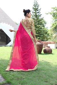 Chemise brodée sari en coton blanc, nouvelle blouse de travail, vêtement de fête, bon marché, Georgette sari, sexy, couleur brillante, femme, vente en gros - Product Image 4