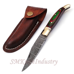 Custom Hand Forged Pocket Knife Hand Made Damascus Folding Knife with Leather Sheath Cover (smk1697) - Product Image 6