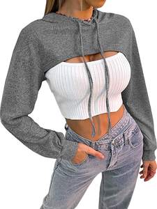 Factory Price Crop Top Women New Style Cotton Short Crop Top Female <b>Hoodie</b> Set Outdoor Running Workout <b>Teen</b> Girls - Product Image 3