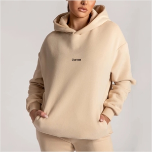 เสื้อสวมหัวผ้าฝ้ายขนแกะแบบเรียบมีฮู้ดสำหรับผู้หญิง,โลโก้แบบกำหนดเอง - Product Image 6