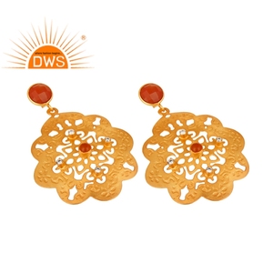 Pendientes de latón chapados en oro de 18K, fabricante de joyería de moda, conjunto de circón, pendientes colgantes de piedras preciosas de ónix rojo, joyería - Product Image 2