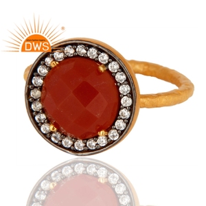 Natural Red Onyx CZ Ring Gemstone Jewelry Supplier <b>Yellow</b> Gold Plated Solid Silver Ring Jewelry Manufacturer - Product Image 2