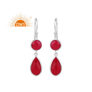 Pendiente de Plata de Ley 925 con gema de Calcedonia rosa, joyería de plata - Product Image 3