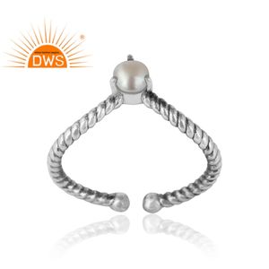 Fournisseurs de bagues en perles naturelles, bague de créateur en argent sterling 925 oxydé antique, collection classique de bijoux - Product Image 2