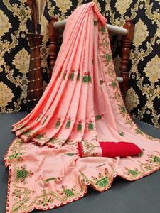 Dernier saree moderne en coton et soie de travail imprimé numériquement pour festivals avec chemisier non cousu Couleur bleue Vêtements pour femmes au meilleur prix - Product Image 3