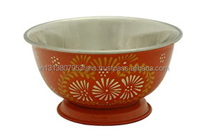 Cuenco de acero inoxidable pintado A mano para ensalada, fruta y servicio, de Cachemira, India - Product Image 5