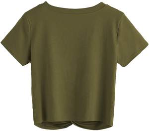 T-shirt haut court pour femmes sur mesure col en O solide avec logo brodé sur le devant imprimé tissu tricoté en Spandex uni taille libre XS automne - Product Image 4