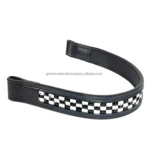 Bande de sourcils de cheval équestre en cuir véritable bandes de sourcils de cheval décorer avec perle et chaîne en métal de cristal bande de sourcils cousue complète - Product Image 1