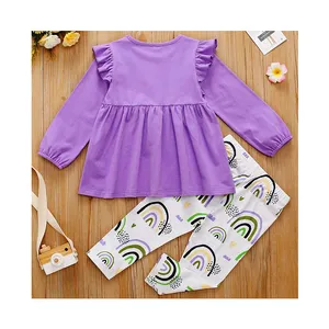 2022 Top Selling 100% Organic Cotton New Designer Night Wear Two Piece Summer Wear Toddler Kids Baby Girls Clothing Set Elegant