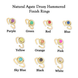 Bijoux minimalistes bague d'usure quotidienne résine naturelle sucre violet druzy bague réglable laiton plaqué or forme ronde druzy bague - Product Image 2