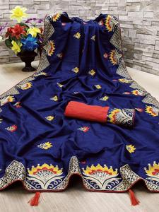 Sari en soie Vichitra avec broderie lourde et pièce de blouse, vêtements indiens pour femmes, sari à bas prix, vente en gros, vêtements de Surat - Product Image 6