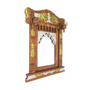 Diseño de enclavamiento de madera pared decorativa Jharokha templo para decoración de la casa pared Jharokha templo espejo marco - Product Image 2
