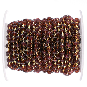 Cadena de Rosario de Granate Facetado en Forma de Rondelle de 5-6mm, Chapada en Oro de 18K sobre Latón, Envuelta en Alambre, Venta por Metro - Product Image 1