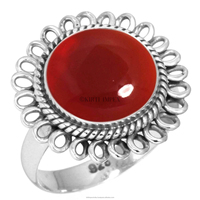 Cincin Kawin Desainer Bersertifikat dengan Batu Permata Onyx Merah Alami, Berbingkai Solitaire, Perak Sterling 925 Murni, Gaya Vintage untuk Wanita