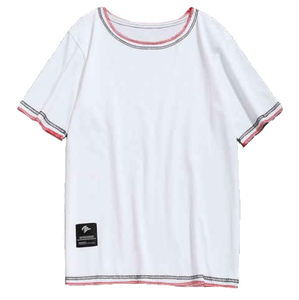 เสื้อยืดคอกลมแขนสั้นของผู้ชายผ้าคอตตอนสีตัดกันทรงแบนสำหรับ100% ใหม่โปรโมชั่นออกแบบได้ตามต้องการ - Product Image 5