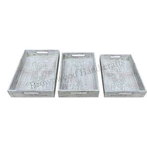 Juegos de bandejas de servicio de madera de mango macizo hecho a mano de diseño atractivo de fabricante indio proveedor mayorista a precio razonable - Product Image 1