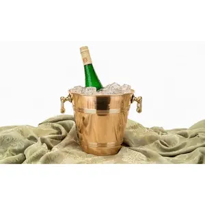 100% Handmade Copper coated Wine Beer Copper wine cooler beer large Ice Bucket with Brass Ring Handle at Best price