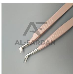 Pince à épiler d'extension de cils de volume russe en gros Pointe en fibre de poignée en diamant beige nu Pince à cils de botte à 90 degrés Pointe pointue - Product Image 6