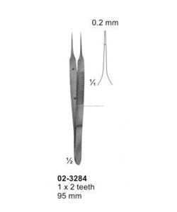 Micro Pinzas de 0.2mm, 1*2 Dientes, 75mm, de Acero, Uso Quirúrgico Manual, Reutilizables - Product Image 1