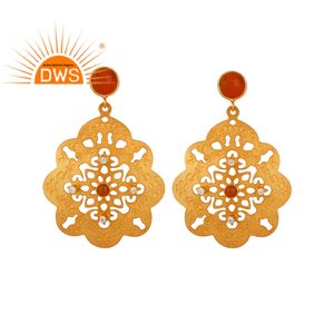 Pendientes de latón chapados en oro de 18K, fabricante de joyería de moda, conjunto de circón, pendientes colgantes de piedras preciosas de ónix rojo, joyería - Product Image 1