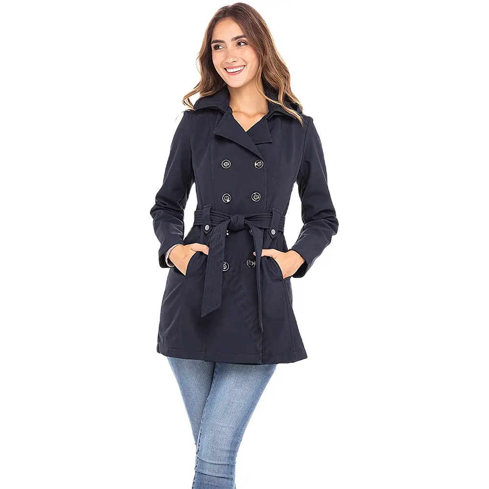 Women Trench Coats Ladies Notched Lapel Double Breasted Overcoat Classic Winter Pea Coats